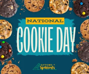 A group of cookies on a blue background with the text National Cookie Day.